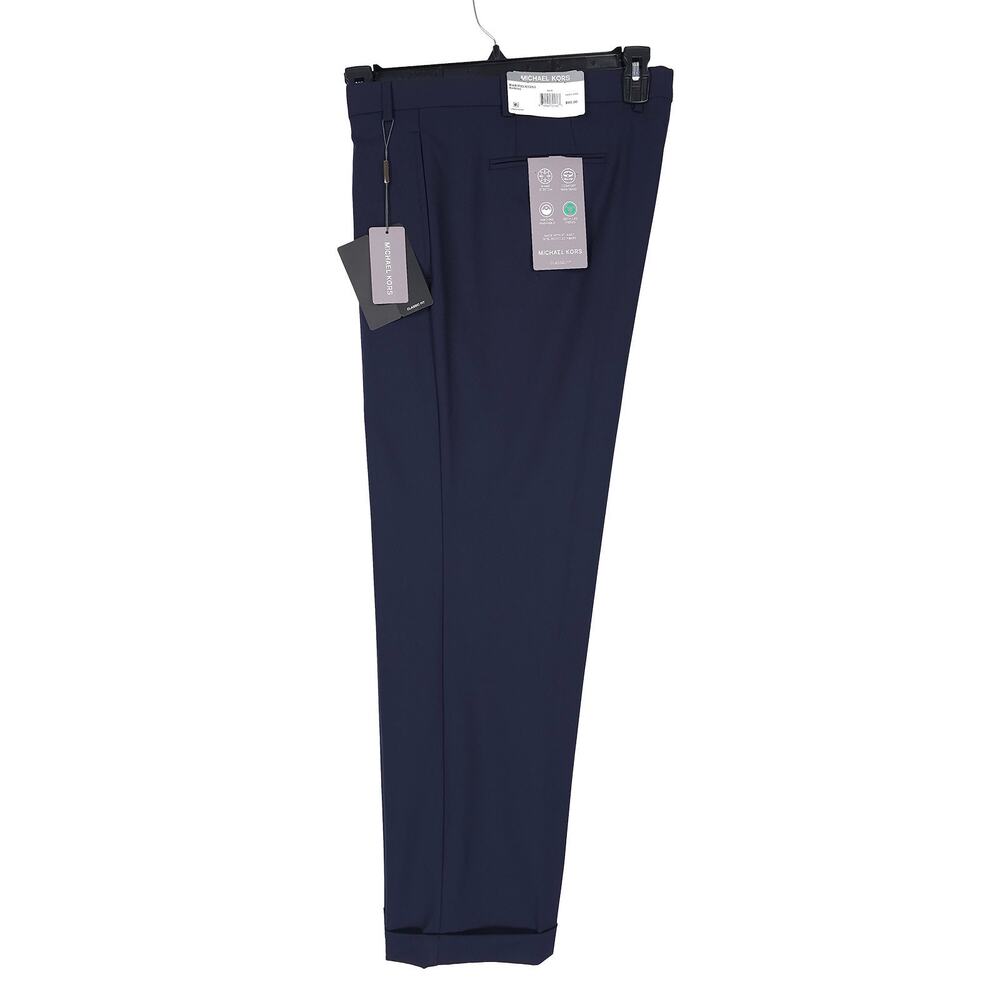 Michael Kors Mens Classic Fit Dress Pants 36x30 Navy Blue Solid Stretch Pleated - Picture 3 of 12